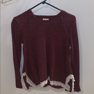tea n rose maroon sweater with hoodie and tassels